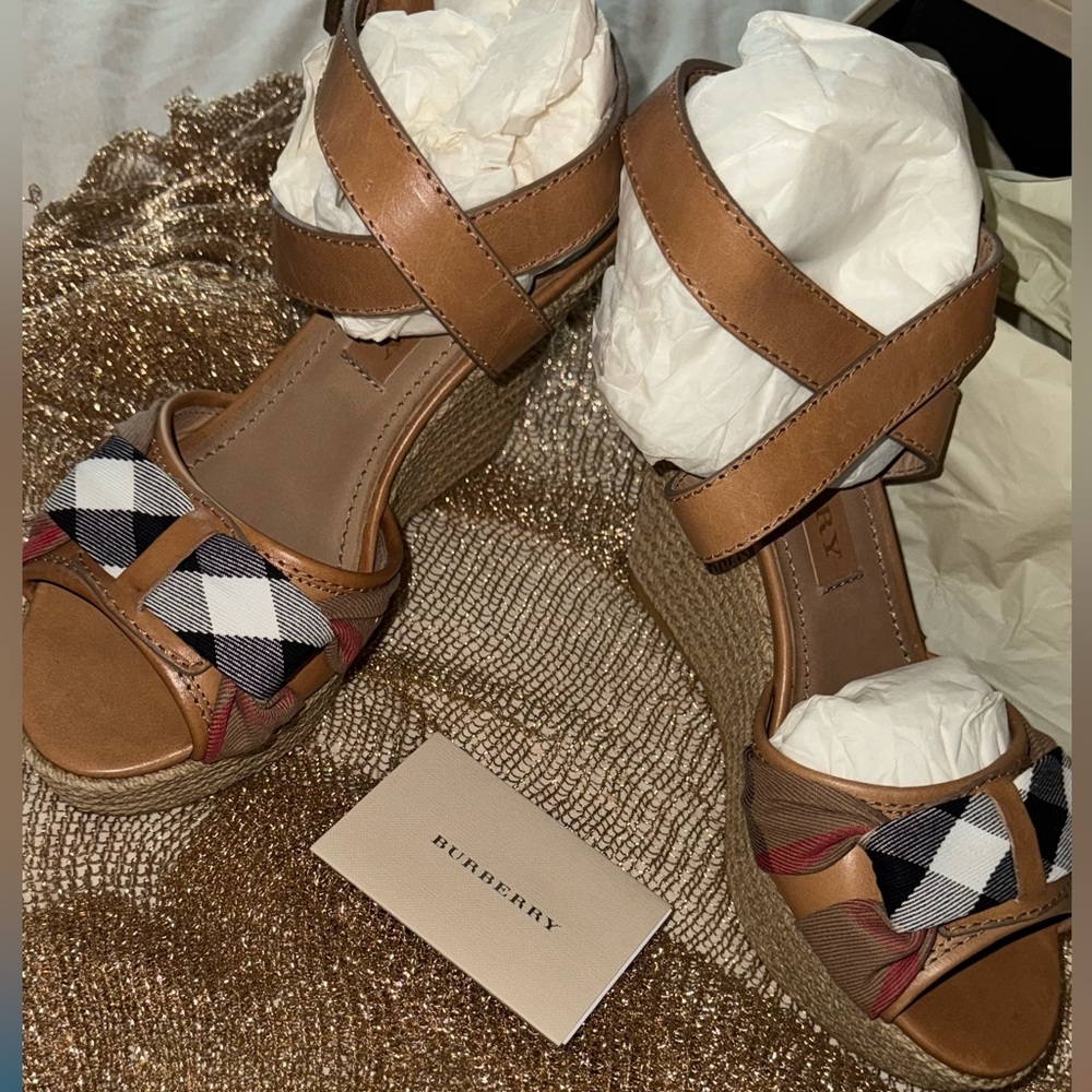 Brand new with box!! Iconic check Burberry Brown and Check Pattern Wedges